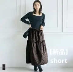 【新品】coca フロッキープリントティアードスカート　brown