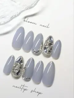 大人ネイル ブルーネイル 埋めつくし フレンチネイル ネイルチップサイズオーダー