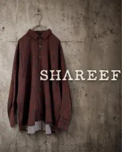 SHAREEF 総柄レタリング 長袖シャツ 日本製　バーガンディー　テンセルのサムネイル