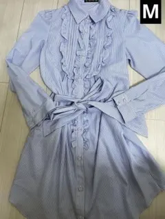 LABORATORY WORK 長袖ロングシャツ　ストライプ　青　7分丈　Mのサムネイル