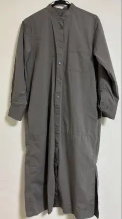 無印良品　サイズL シワになりにくいブロードスタンドカラー長袖ワンピース