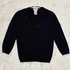 セリーヌ　ネックレス風 ビジュー装飾 カシミヤ95%ニット セーター M 黒