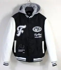 ZARA ザラ 袖合皮 ナイロン 中綿 スタジアムジャンパー 黒×白 :S-M