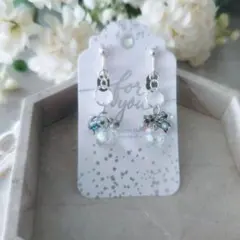 フープ/多面カットビーズ/イヤリング/バブルビーズ/パープル/グレー/シャボン玉