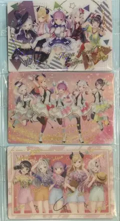 ホロライブ２期生メタリックプラカード３枚　ウエハース1,2,S.E. 内袋未開封