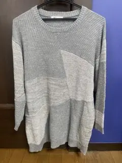 tk. TAKEO KIKUCHI パッチワークニット グレーのサムネイル