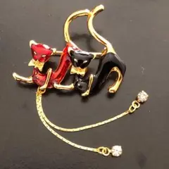 【新品未使用】 七宝焼 ブローチ 猫 フリンジ ラインストーン