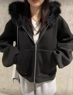 SHEIN シーイン パーカー ファー フーディジャケット ジップアップ