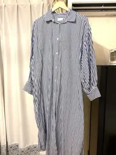 ungrid 青と白のストライプ ロングシャツワンピース