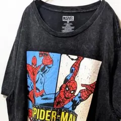 マーベル スパイダーマン デカロゴ Tシャツ 霜降りブラック 黒 XL 古着