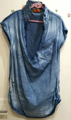 A-2 Radiate デニム 風V開き シャツ ジッパーポケット付き　個性的
