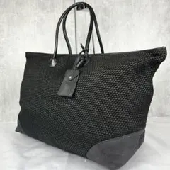 A4可 ボッテガヴェネタ キャンバス ボストンバッグ 編み込み ロゴ型押し 黒