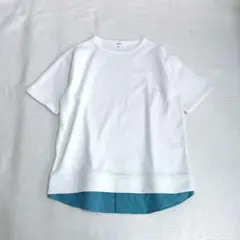 THE SHOP TK ワッフル地 異素材切替 Tシャツ ホワイト Lのサムネイル