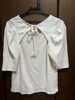 【前後2way】フロントリボン付き５部袖トップス