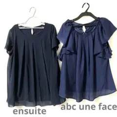 abc une face ensuite オフィス　スーツ　フリル半袖ブラウスM