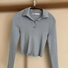 ZARAライトブルー 襟付きリブニット