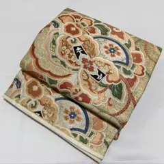 A5 アンティーク 大正ロマン 鼓に鶴 花文 金糸 正絹 全通 丸帯 フォーマル