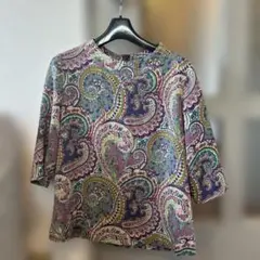 高級ちりめん風ブラウス　パープル　華やかブラウス