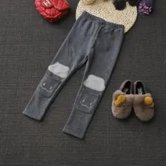 【新品•在庫処分】カワイイポケット付き厚手スキニーパンツ　アップリケ　キッズ