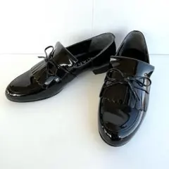 ☆未使用級☆D.IANA フリンジ　エナメルブラックローファー　22㎝