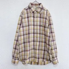 クロコダイル♦︎チェックシャツ 長袖（L）イエロー 春夏 カジュアル