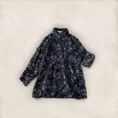 アミカル 長袖シャツ ブラウス 花柄 ロールアップスリーブ シャーリング加工