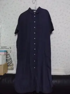 快晴堂リネン半袖ワイドロングワンピース炭紺size３羽織りのサムネイル
