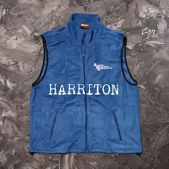 HARRITON フリースベスト　企業ロゴ　刺繍　フルジップ　ブルー