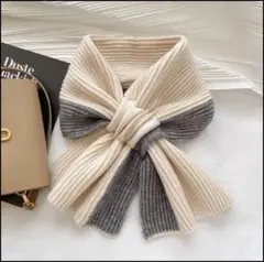 オフホワイト グレー カジュアル ニットマフラー レディース ネックウォーマー