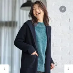 【エニィファム】ネイビー フード付きロングコート