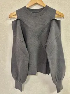 VIS超美品グレー ニットセーター（オフショル）フリーサイズ