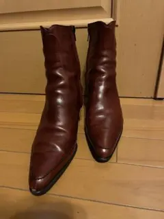 本革　レザー ポインテッドトゥブーツ　24.5センチ　ボルドー色