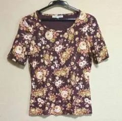ローラ アシュレイ LAURA ASHLEY 半袖カットソー 花柄 ブラウン　М