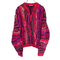 レアデザイン】クージー COOGI ハーフジップ 3Dニット 美品 レッド Mのサムネイル