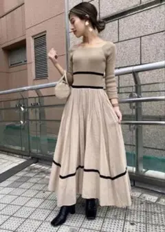 LILY BROWN ニット布帛ドッキング ワンピース