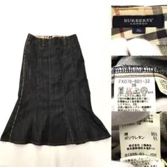 2879 バーバリーロンドン デニムスカート ノバチェック パネル切替 36のサムネイル