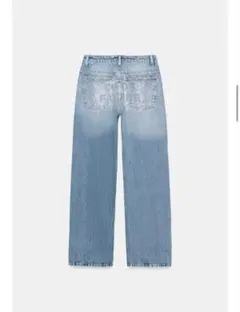 新品未使用】ZARA ミッドライズ バギーラインストーン デニムパンツ