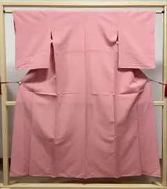 A 単衣 縦縞模様 ストライプ ピンク色 綿 小紋 着物 K8