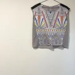 オペークドットクリップ シャツ ノースリーブ カットソー 派手柄 総柄 海外風