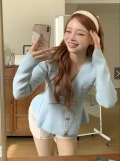 Vネックペプラムニットトップス[lt114] GRL