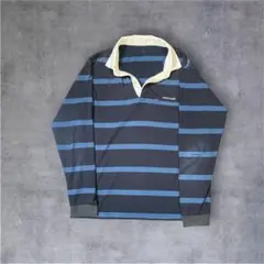 montbell 青黒ストライプ 長袖ポロシャツ