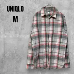 【ユニクロ】チェックシャツ カジュアル シンプル ピンク系 M
