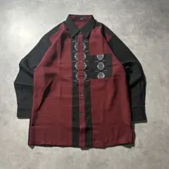 ヴィンテージ レッド 切り替え アートパターン デザイン 長袖 シャツ