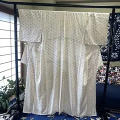 【幅広さんもOK】正絹 麻の葉文様 絞り染め 小紋 訳あり アイボリーのサムネイル