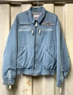 POSH BOY ワッペン レザー スタジャン ライダースジャケット 牛革 青