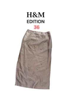 【新品】H&M EDITION 花柄ビジュー ベージュ スリットスカート 36のサムネイル