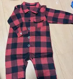 チェック柄　赤×黒　新品未使用長袖ロンパース 1-2y