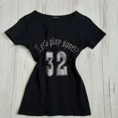 00s y2k ピチT 平成ギャル ライトストーン ラメプリントTシャツ