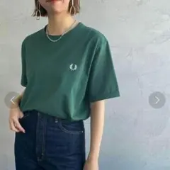 FRED PERRY ワンポイント　刺繍 リンガー　Tシャツ　グリーン　緑　L