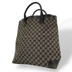 GUCCI グッチ GGキャンバス レザートートバッグ ブラック 大容量
